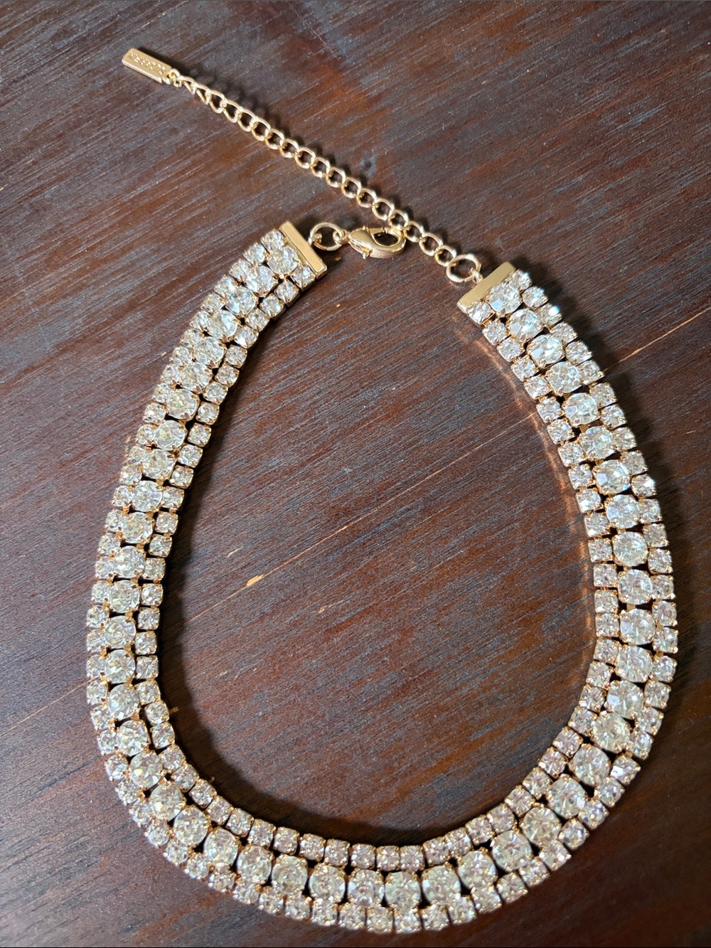 Gold Crystal Double-Row Tennis Necklace - Sparkling Gold Accent